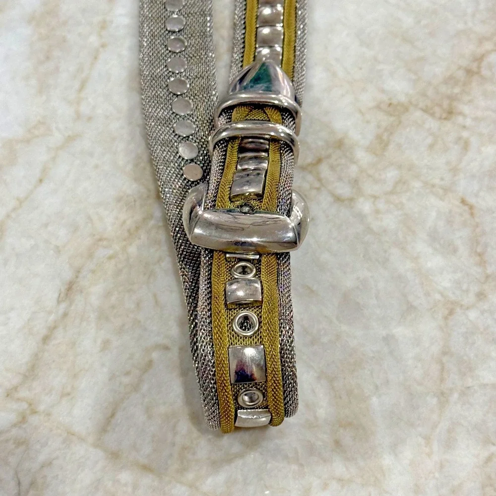 Vintage Mens Steel Mesh Belt w/Leather Trim - Size 40/42 - Steampunk Statement🔥